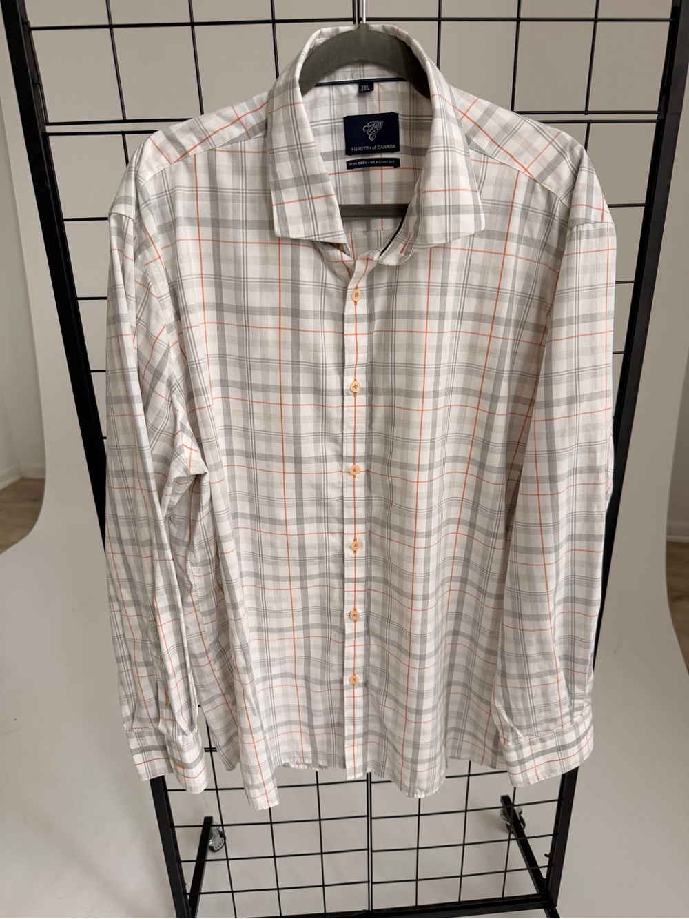 Forsyth of Canada plaid grey and orange buttons down shirt 2XL
